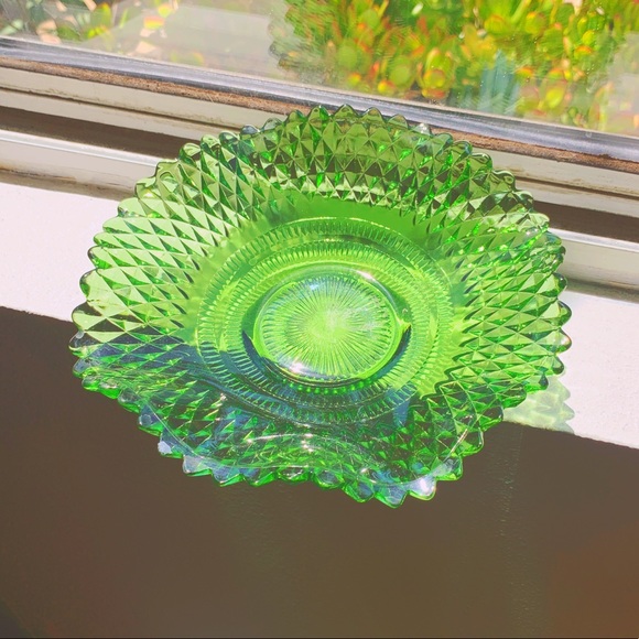 VTG Crystal Green Diamond Trinket Dish / Ash Tray